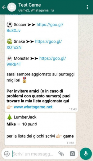 giochi whatsapp Lumberjack, Soccer, Snake e Monster